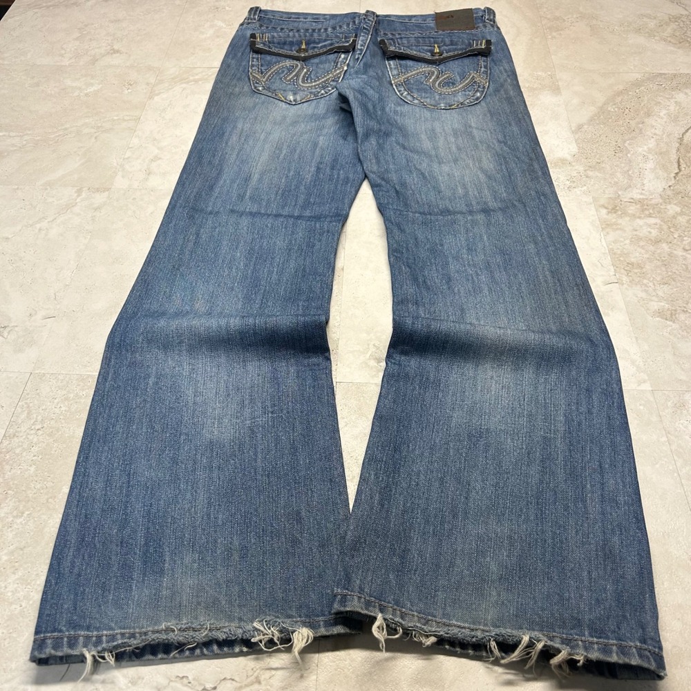 Marc Ecko Cut & Sew Bootcut Jeans Blue Mens Size 30 Distressed Y2K Streetwear